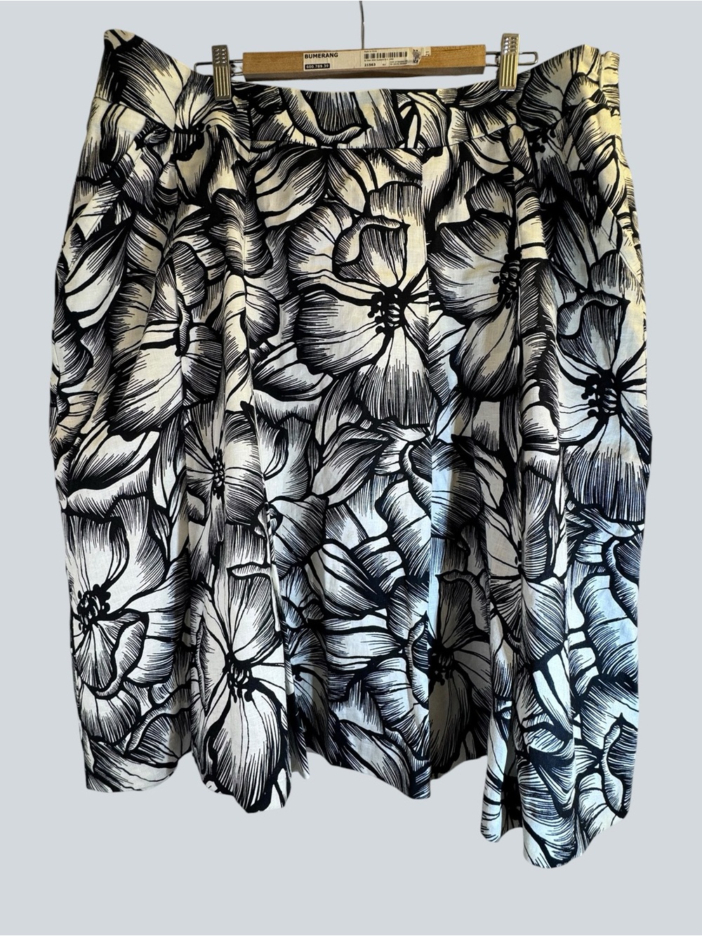 Style & Co Women’s Floral Midi Skirt Size 20W Black White Linen Blend